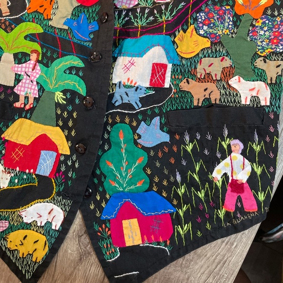 Signed Columbian 100% handmade Appliqué Embroidered Vest - Picture 6 of 16